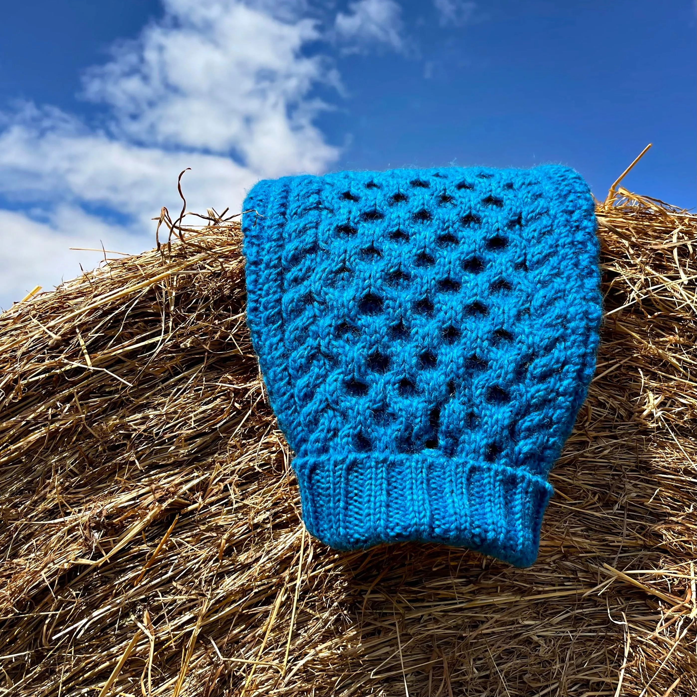 Aran Sky Blue Hand knitted Designer Wool Dog Jumper