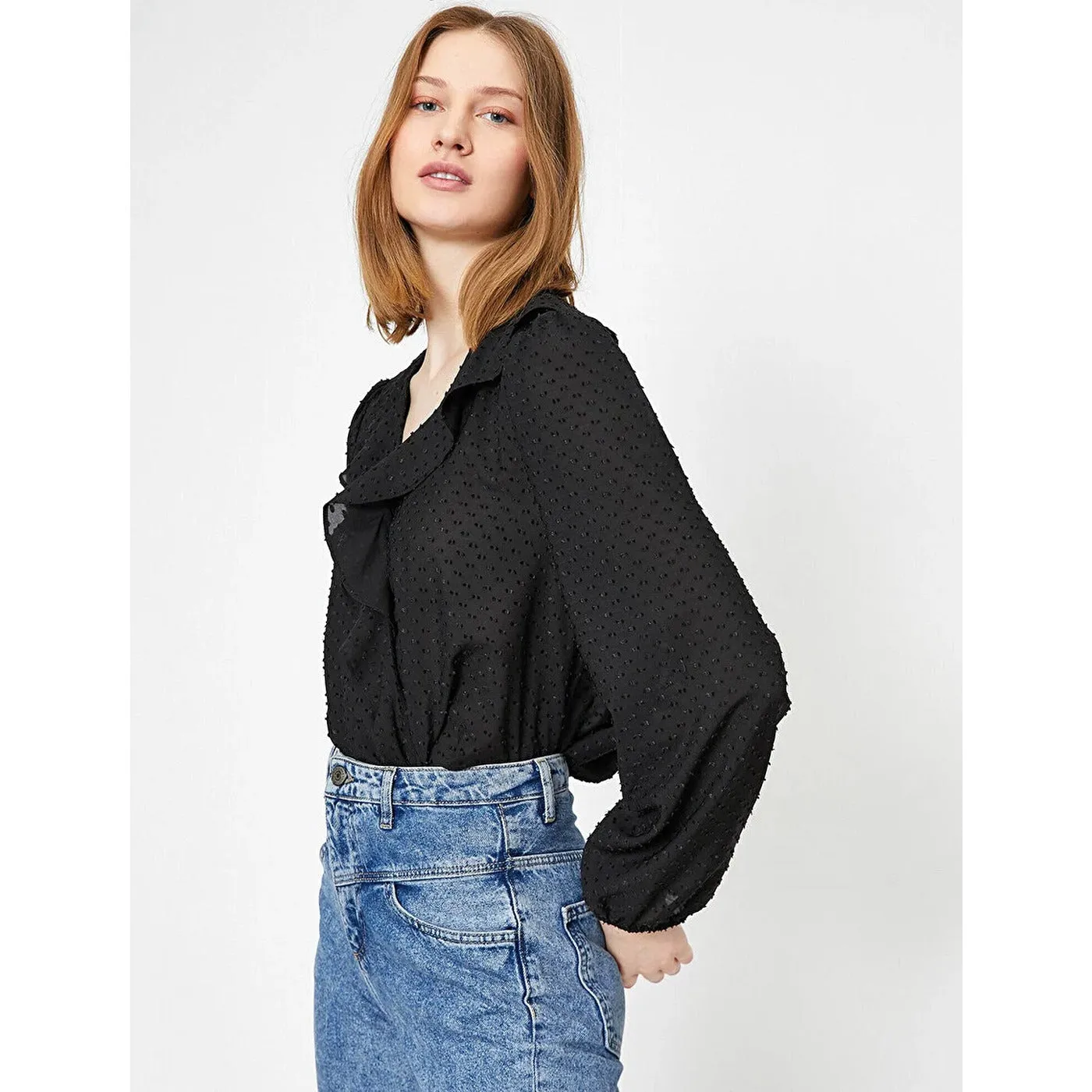 Black Frill Detailed Blouse
