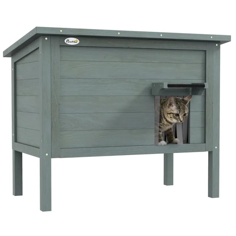 Charcoal Grey Outdoor Cat House with Insulated Design