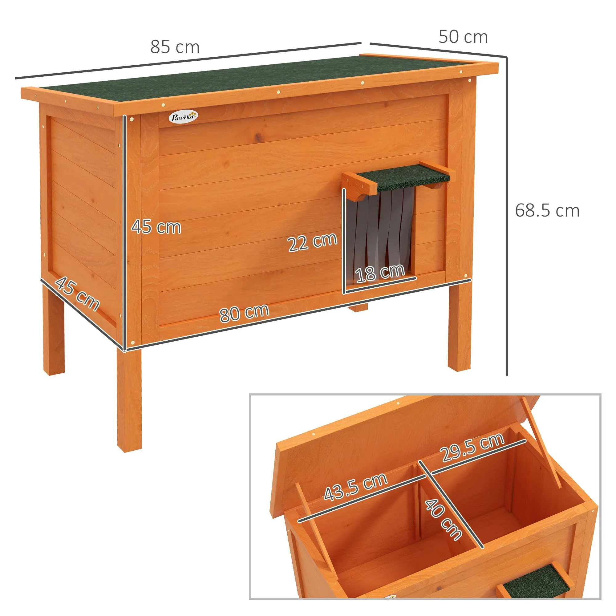 Feral Cat House Wooden Insulated with Removable Floor Water-Resistant Openable Roof - Orange