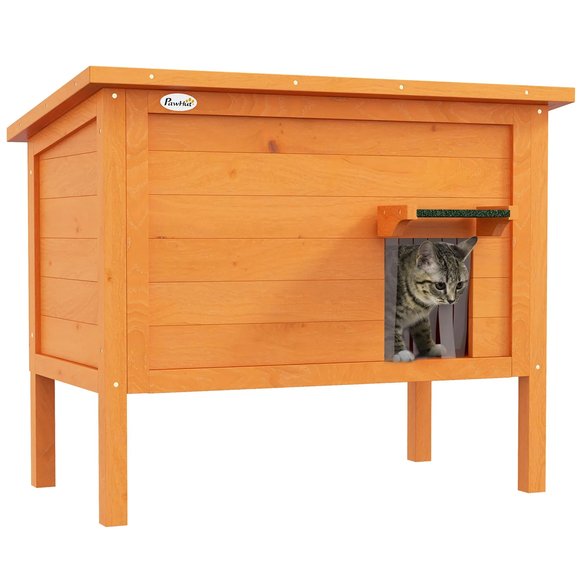 Feral Cat House Wooden Insulated with Removable Floor Water-Resistant Openable Roof - Orange