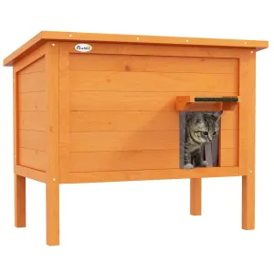 Feral Cat House Wooden Insulated with Removable Floor Water-Resistant Openable Roof - Orange