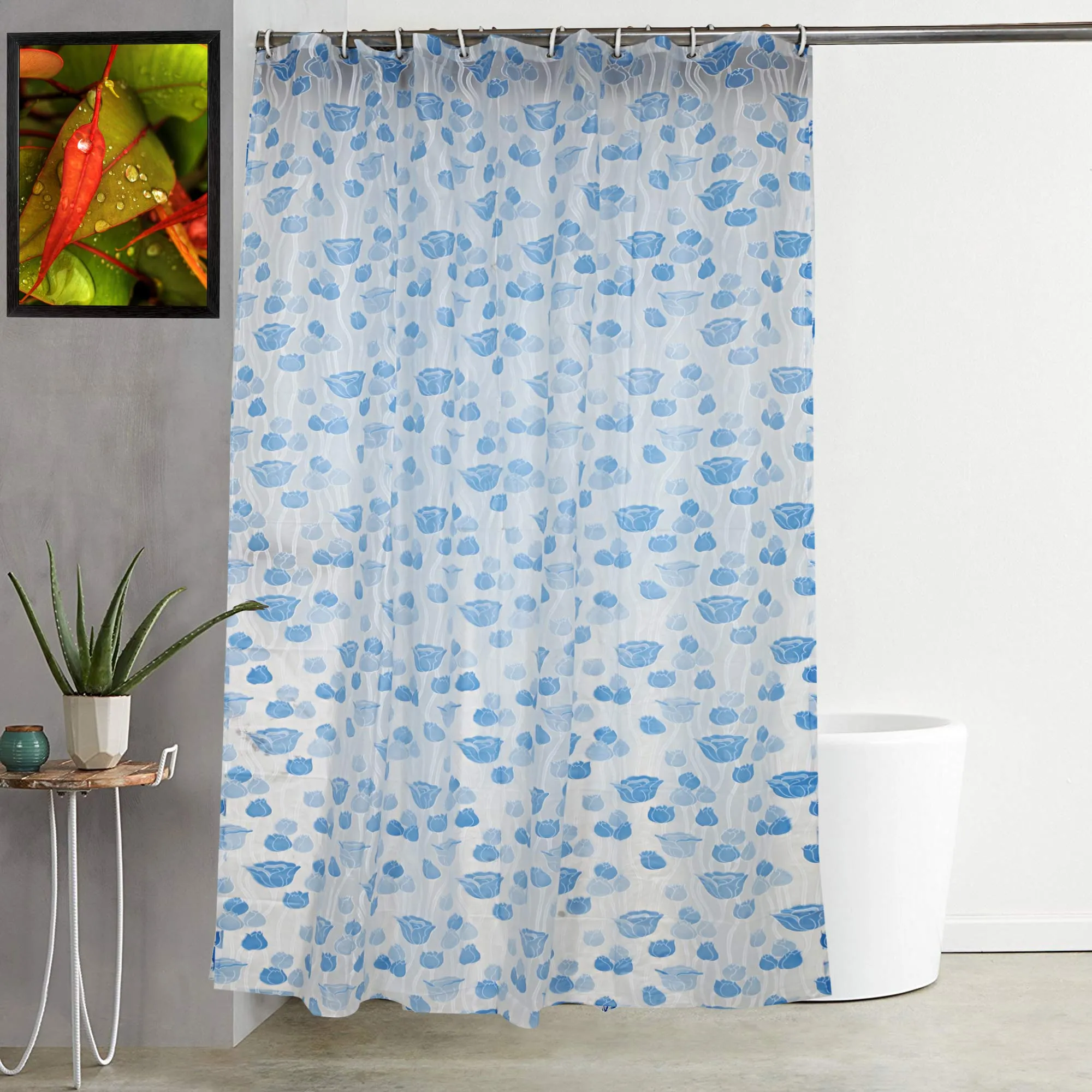 Kuber Industries Shower Curtain & Bathmat Set | Non-Slip Bath mats for Bathroom | Easy-Slide Curtains | Polyester Curtain or Bathmat for Bath Décor | XTL274-3T | 18 Pcs Set | Multicolor