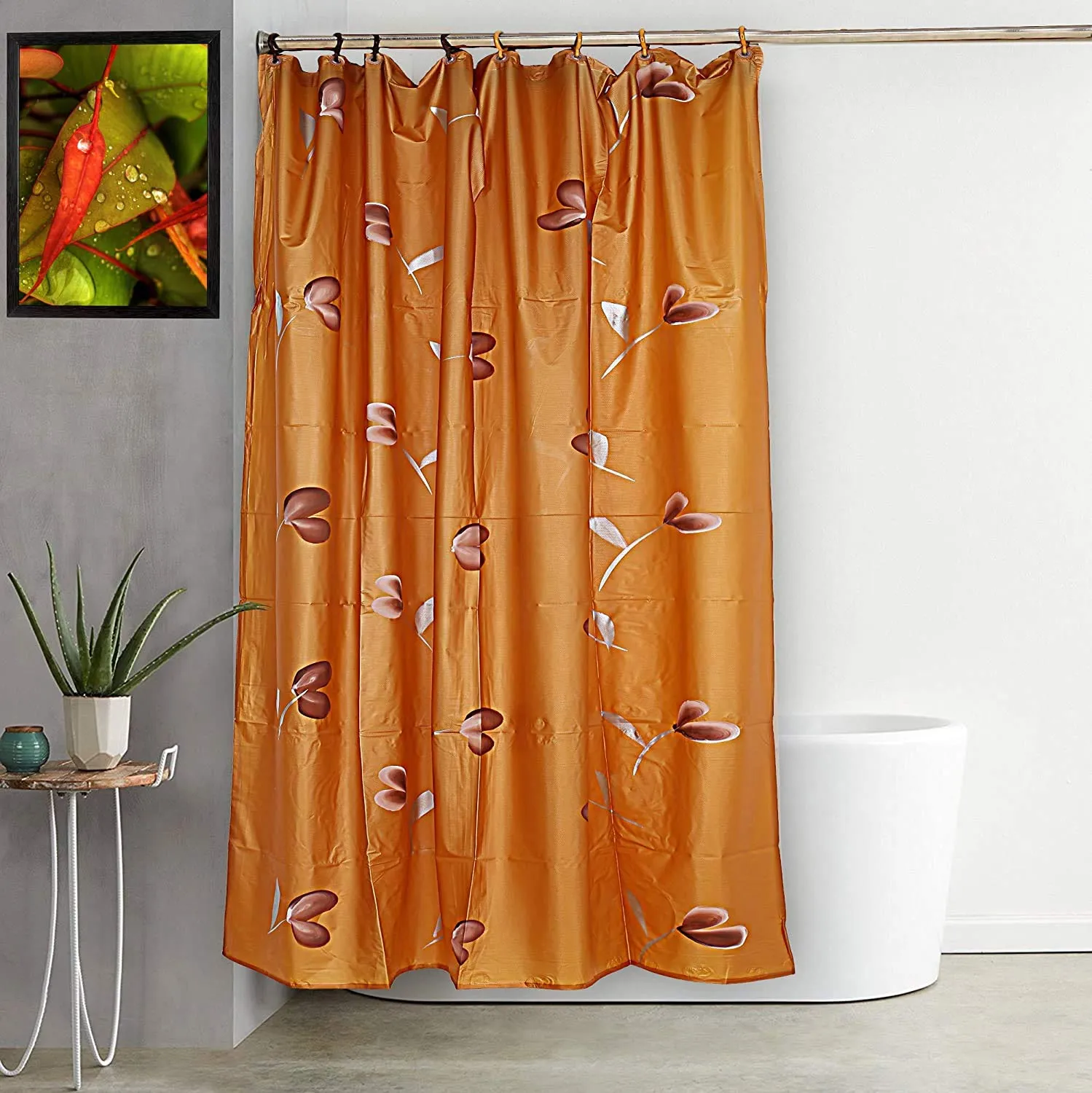 Kuber Industries Shower Curtain & Bathmat Set | Non-Slip Bath mats for Bathroom | Easy-Slide Curtains | Polyester Curtain or Bathmat for Bath Décor | XTL348-3T | 9 Pcs Set | Multicolor