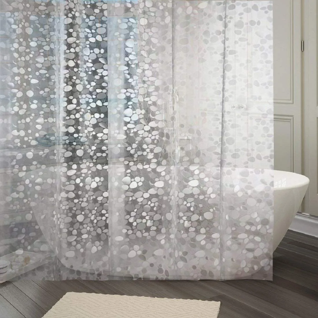 Kuber Industries Shower Curtain & Bathmat Set | Non-Slip Bath mats for Bathroom | Easy-Slide Curtains | Polyester Curtain or Bathmat for Bath Décor | XTL443-3T | 15 Pcs Set | Multicolor