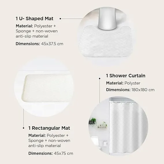 Kuber Industries Shower Curtain & Bathmat Set | Non-Slip Bath mats for Bathroom | Easy-Slide Curtains | Polyester Curtain or Bathmat for Bath Décor | YX0148-3T | 6 Pcs Set | Multicolor