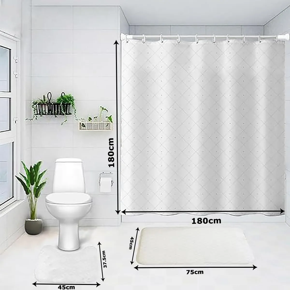 Kuber Industries Shower Curtain & Bathmat Set | Non-Slip Bath mats for Bathroom | Easy-Slide Curtains | Polyester Curtain or Bathmat for Bath Décor | YX0148-3T | 6 Pcs Set | Multicolor