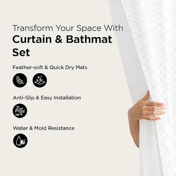 Kuber Industries Shower Curtain & Bathmat Set | Non-Slip Bath mats for Bathroom | Easy-Slide Curtains | Polyester Curtain or Bathmat for Bath Décor | YX0150-3T | 18 Pcs Set | Multicolor