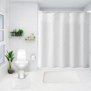Kuber Industries Shower Curtain & Bathmat Set | Non-Slip Bath mats for Bathroom | Easy-Slide Curtains | Polyester Curtain or Bathmat for Bath Décor | YX0150-3T | 18 Pcs Set | Multicolor