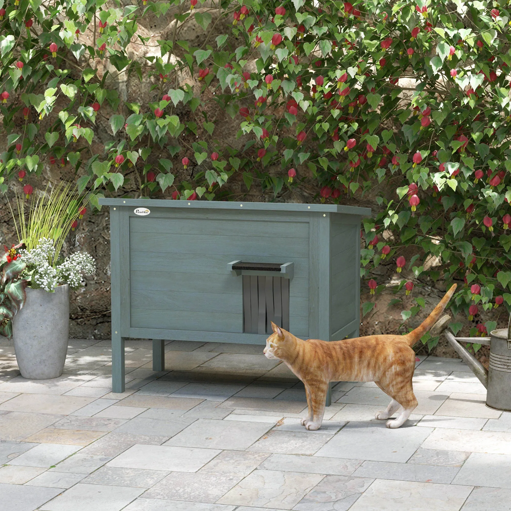 PawHut Feral Cat House, Wooden Insulated with Removable Floor, Water-Resistant Openable Roof - Charcoal Grey