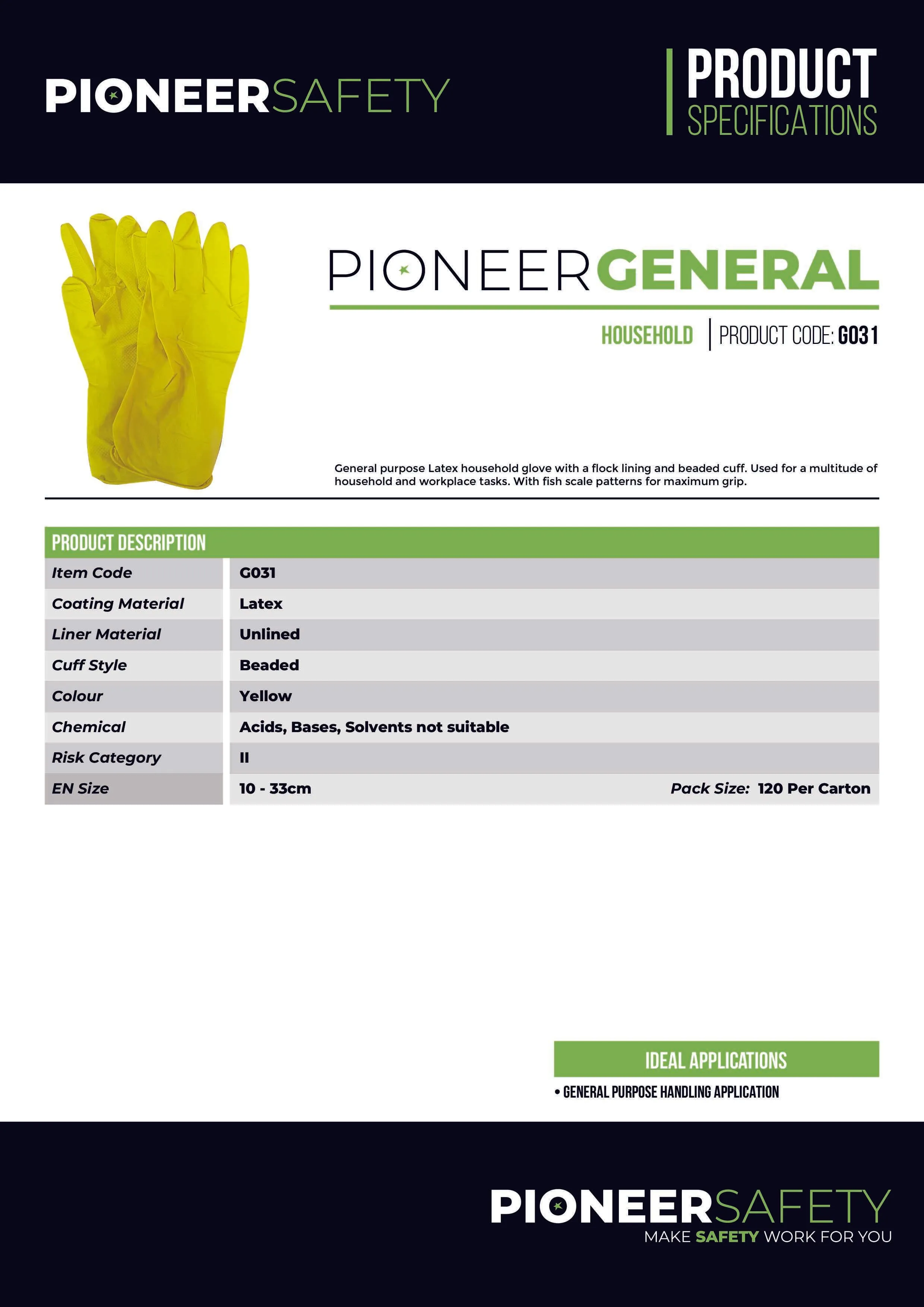 PIONEER SAFETY Rubber Household Gloves Flock Lined X/Large G031
