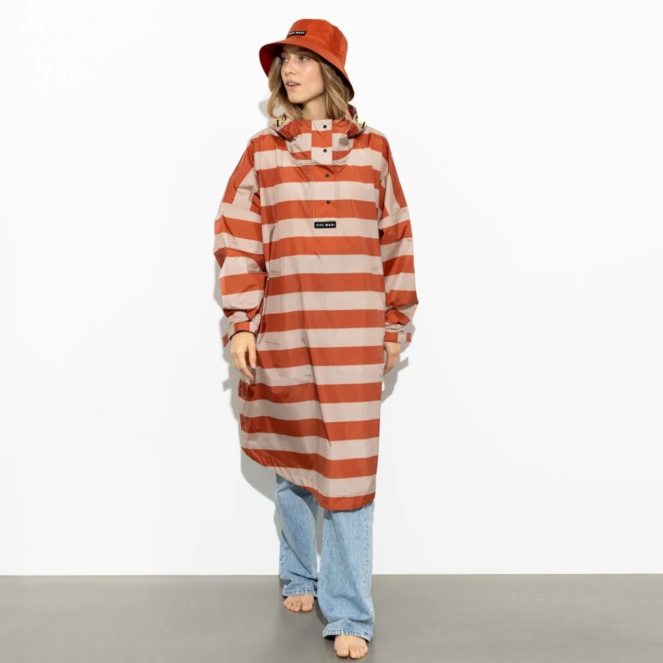 Raincoat bold stripes - cinnamon/latte