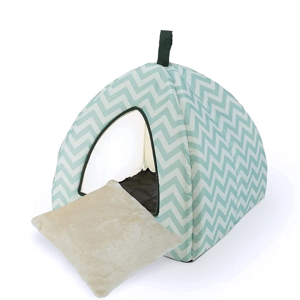 Tent Covered Cat & Dog Bed, Aqua Blue, Medium-16 x 16 x 14 inches