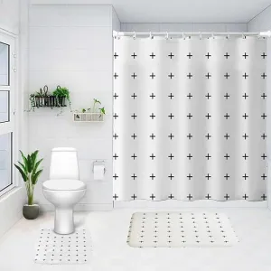 Urbane Home Shower Curtain & Bathmat Set | Non-Slip Bath mats for Bathroom | Easy-Slide Curtains | Polyester Curtain or Bathmat for Bath Décor | YX0149-3T | 3 Pcs Set | Multicolor